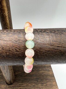 Colorful Frosted Agate Beaded Bracelet Stretchable Unisex 8mm Beads Handmade Mul